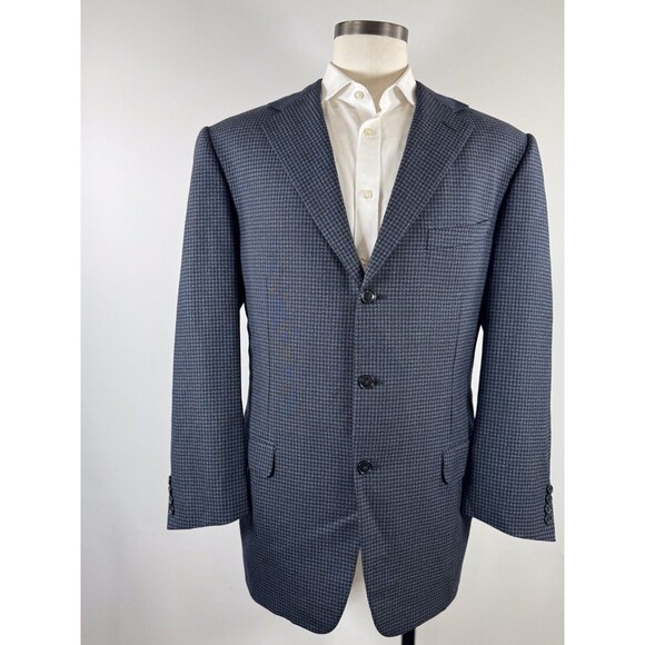 Ermenegildo Zegna Men Blazer Blue Houndstooth Sport Coat Wool Classic Jacket 44 - Picture 7 of 13